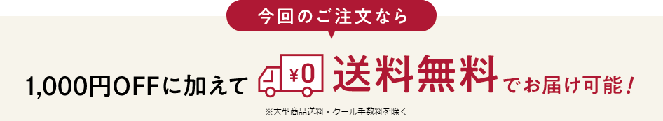 今回のご注文なら1,000円OFFに加えて送料無料でお届け可能！