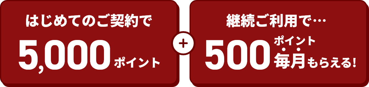 はじめてのご契約で5000ポイント＋継続ご利用で毎月500ポイントもらえる！