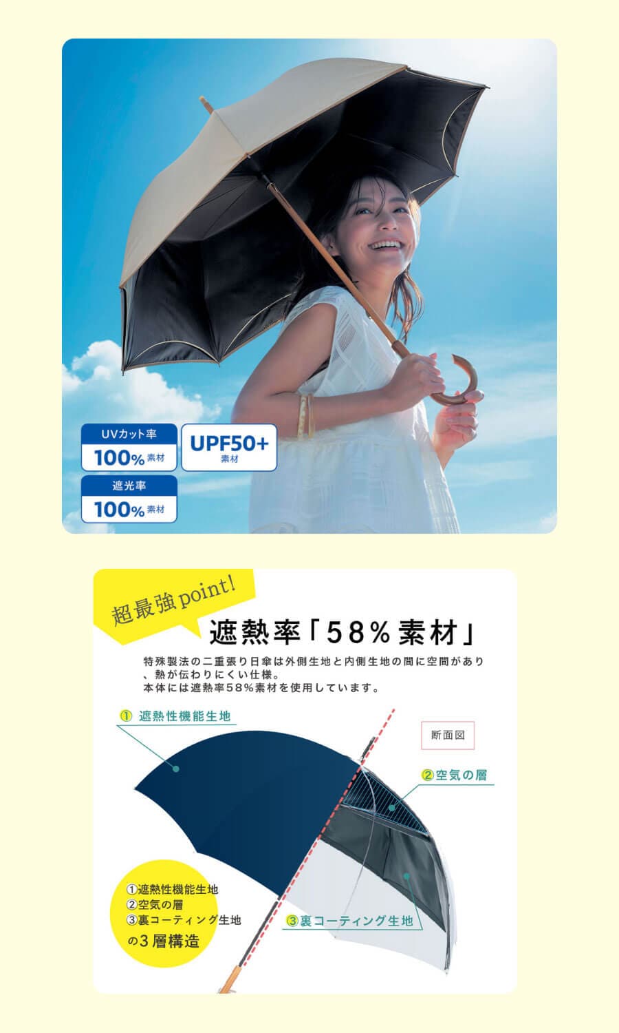 二重張り長日傘50cmミドルタイプ【晴雨兼用】超最強 二重張り長日傘50cmミドルタイプ【晴雨兼用】超最強