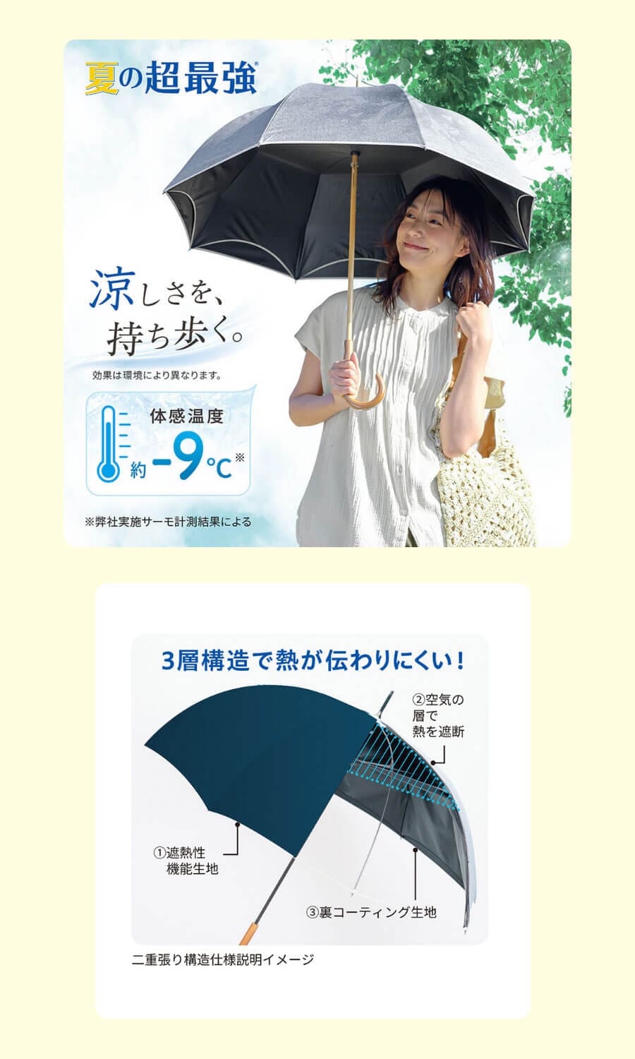 二重張り長日傘55cmロングタイプ【晴雨兼用】【猛暑対策に！】超最強
