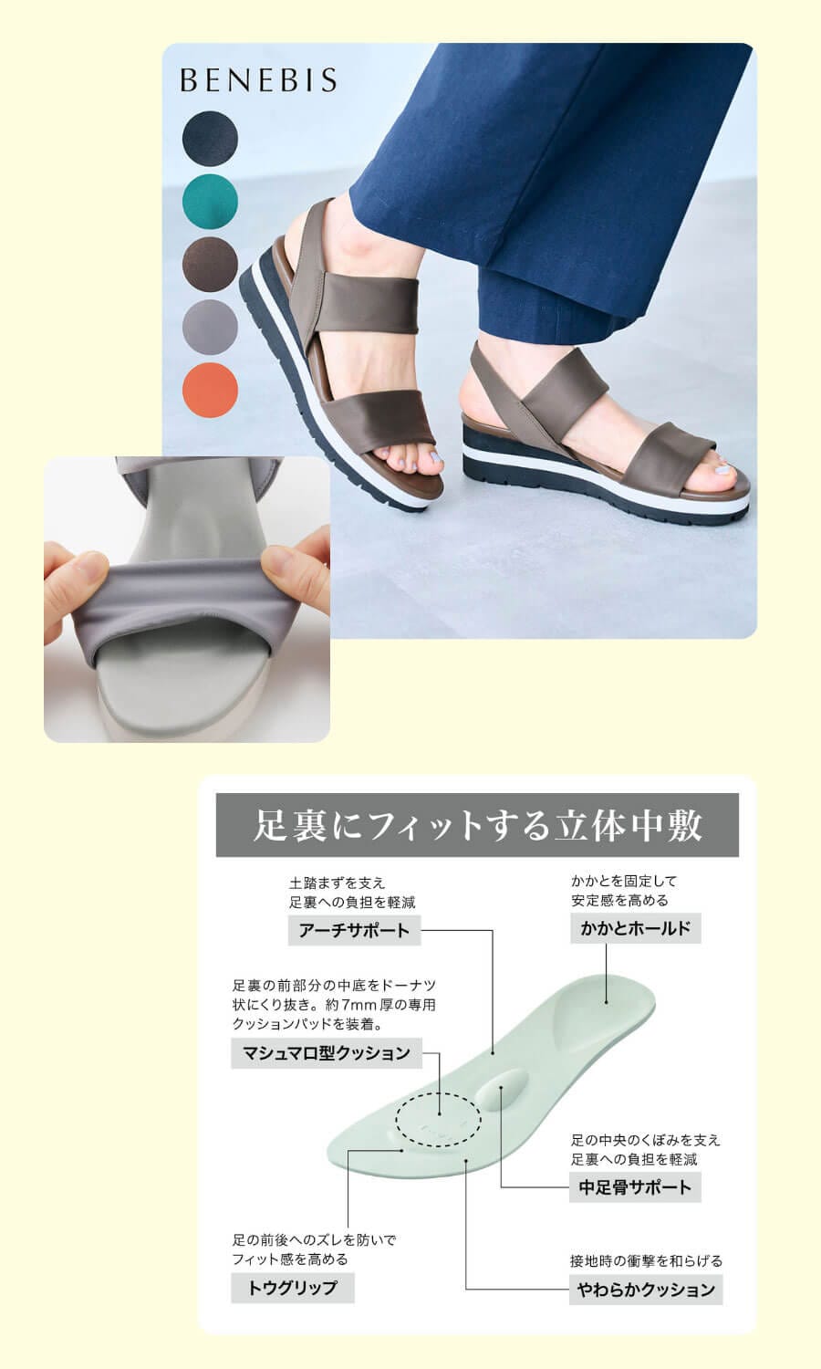 ふわふわな履き心地のソフトストレッチサンダル 【軽量】ベネビス/BENEBIS