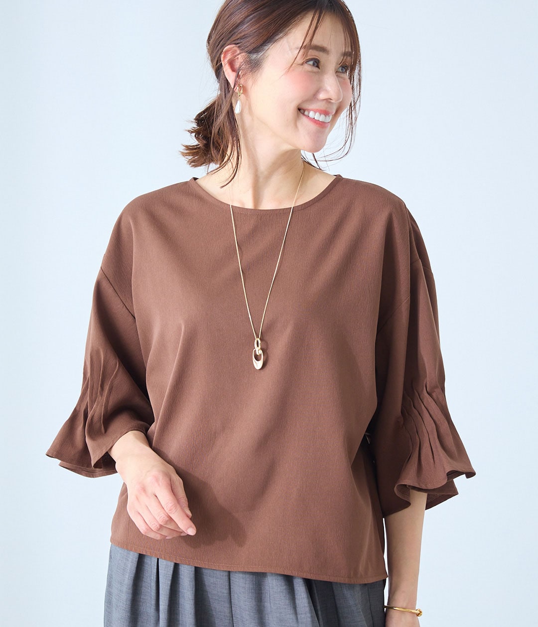 袖タックブラウス【乾燥機OK】 【メディア多数掲載！】（ラクドライ）