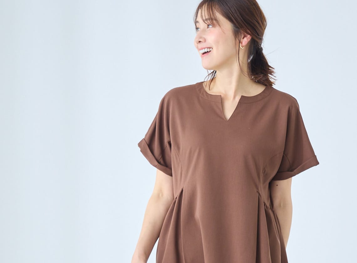ウエストギャザーワンピース【乾燥機OK】 【メディア多数掲載！】（ラクドライ）