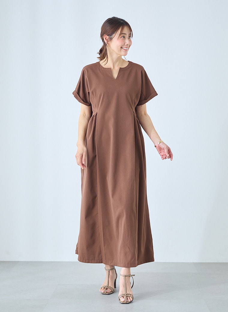 ウエストギャザーワンピース【乾燥機OK】 【メディア多数掲載！】（ラクドライ）