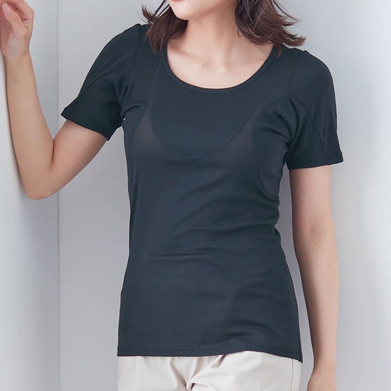 汗取りインナー・綿混胸と背中汗ガード三分袖（超最強大汗さん）