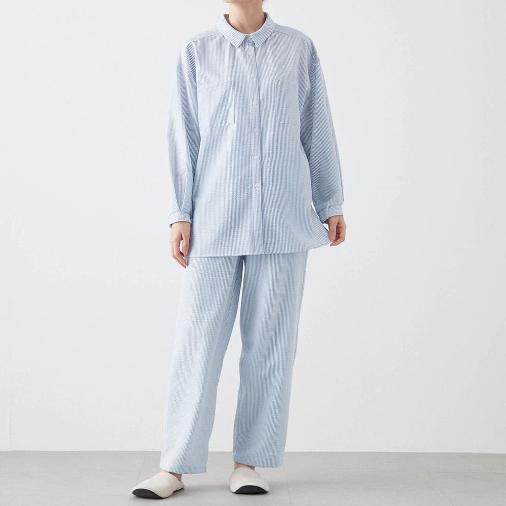 サッカー素材の長袖パジャマ【吸水速乾】