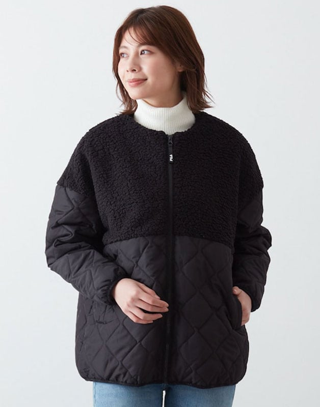 ノーカラー切替中綿ジャケット