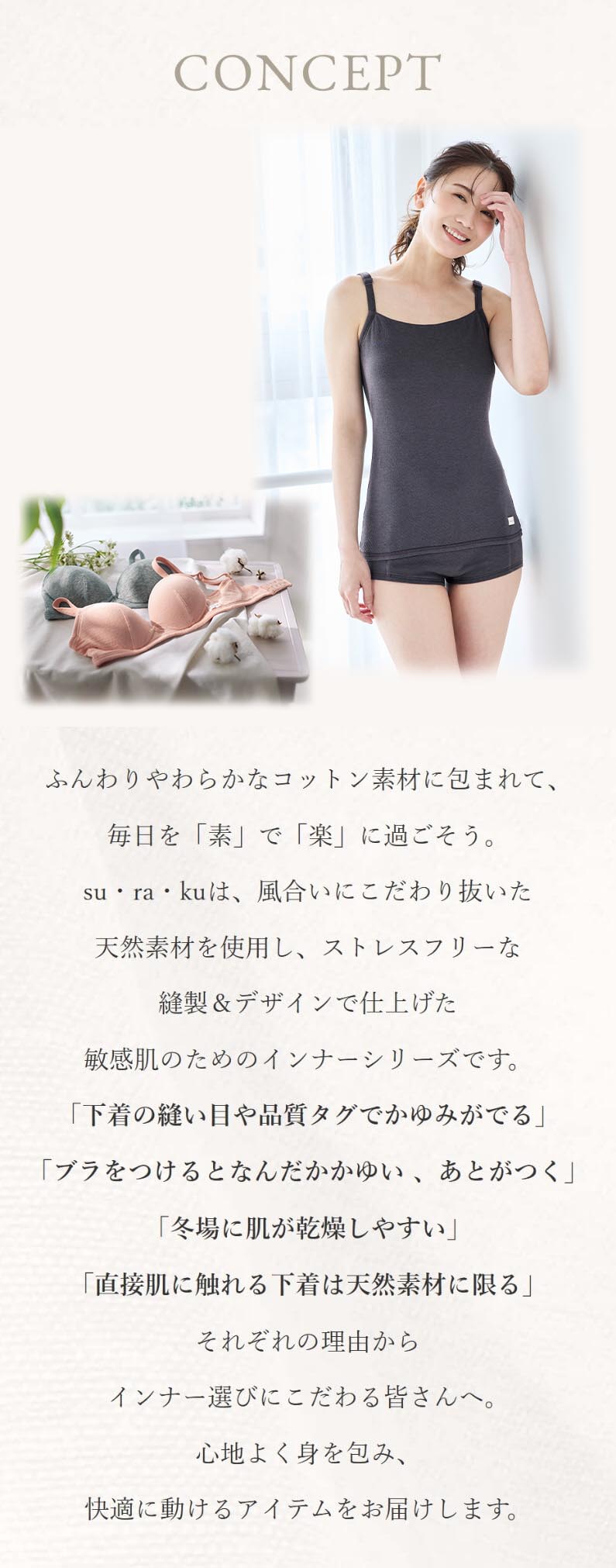 敏感肌さんのためのやわらか綿ノンワイヤーブラスラク su・ra・ku