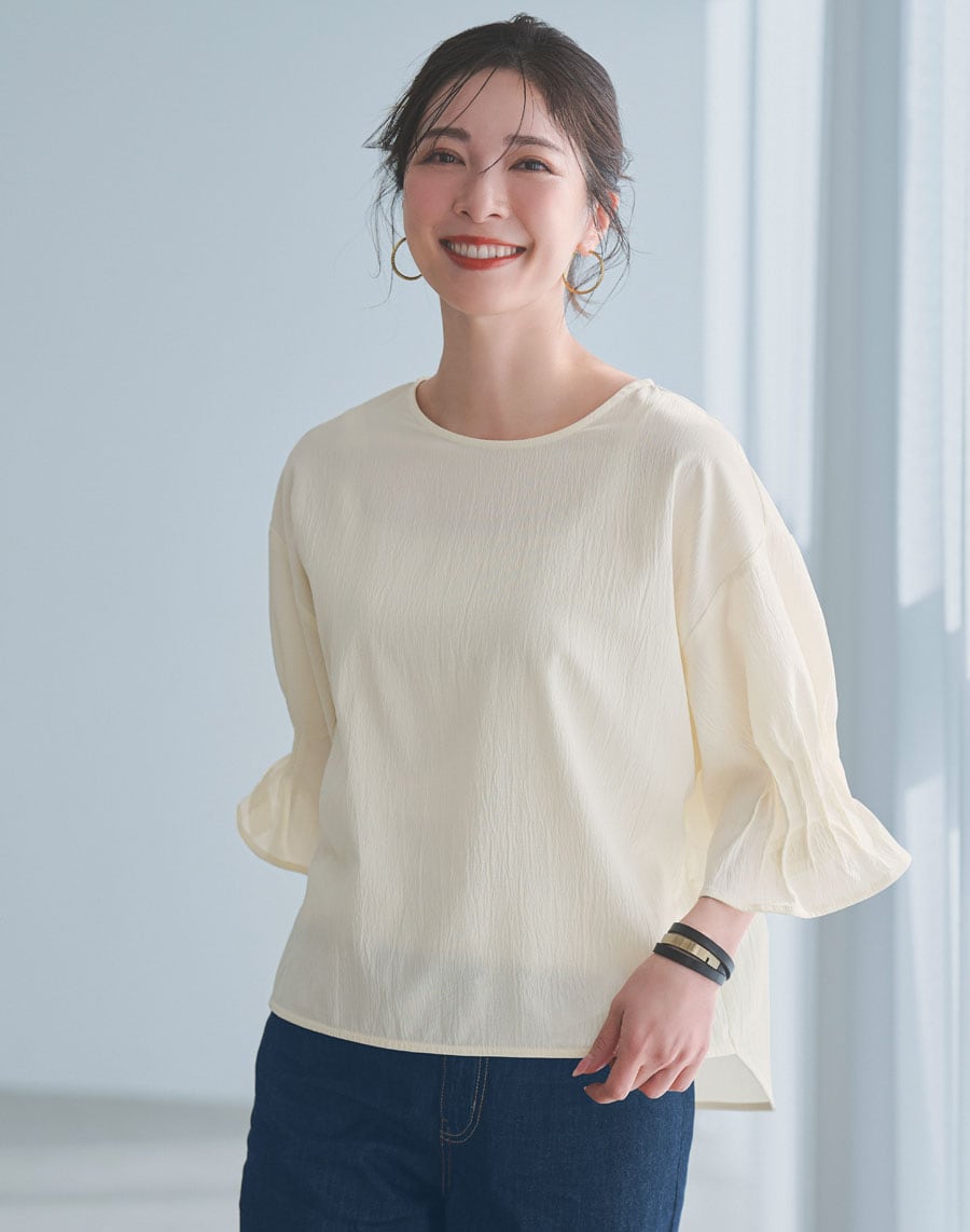 袖タックブラウス【乾燥機OK】 【メディア多数掲載！】ラクドライ