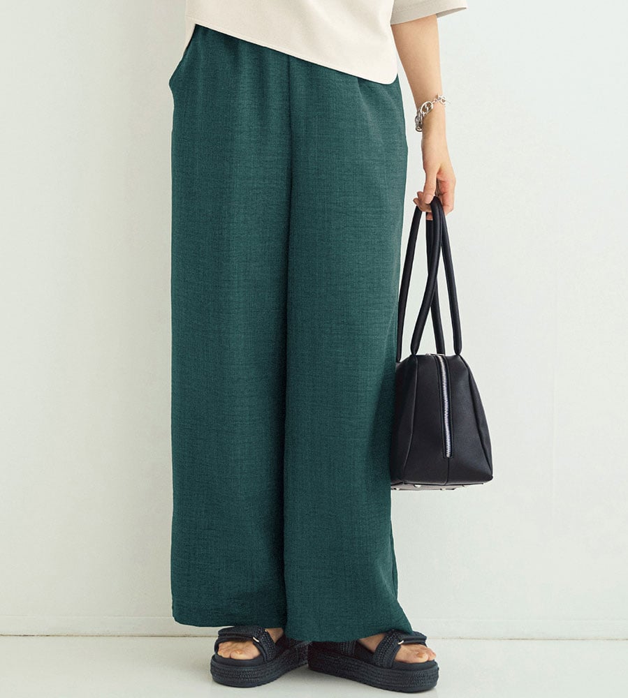 ウエストゴム使いリネンライクイージーパンツロウイング／Rowing