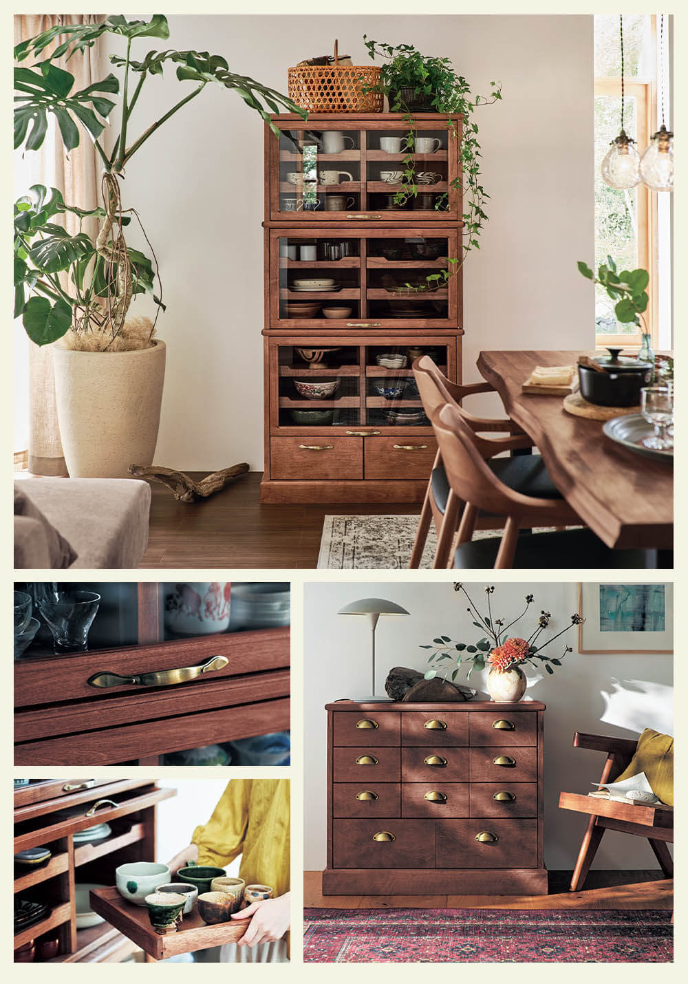 アンティーク調シャツケース風トレイ付きスタッキングキャビネットトキオリ／Tokiori