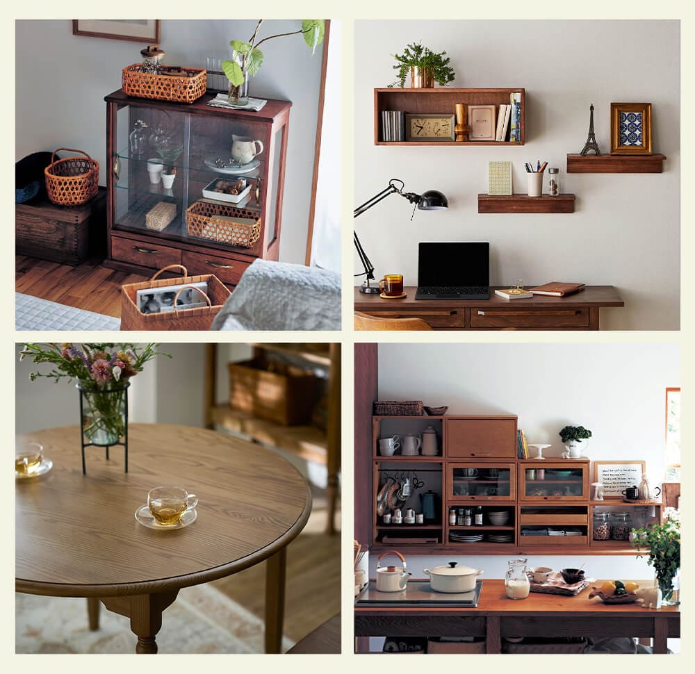 アンティーク調シャツケース風トレイ付きスタッキングキャビネットトキオリ／Tokiori