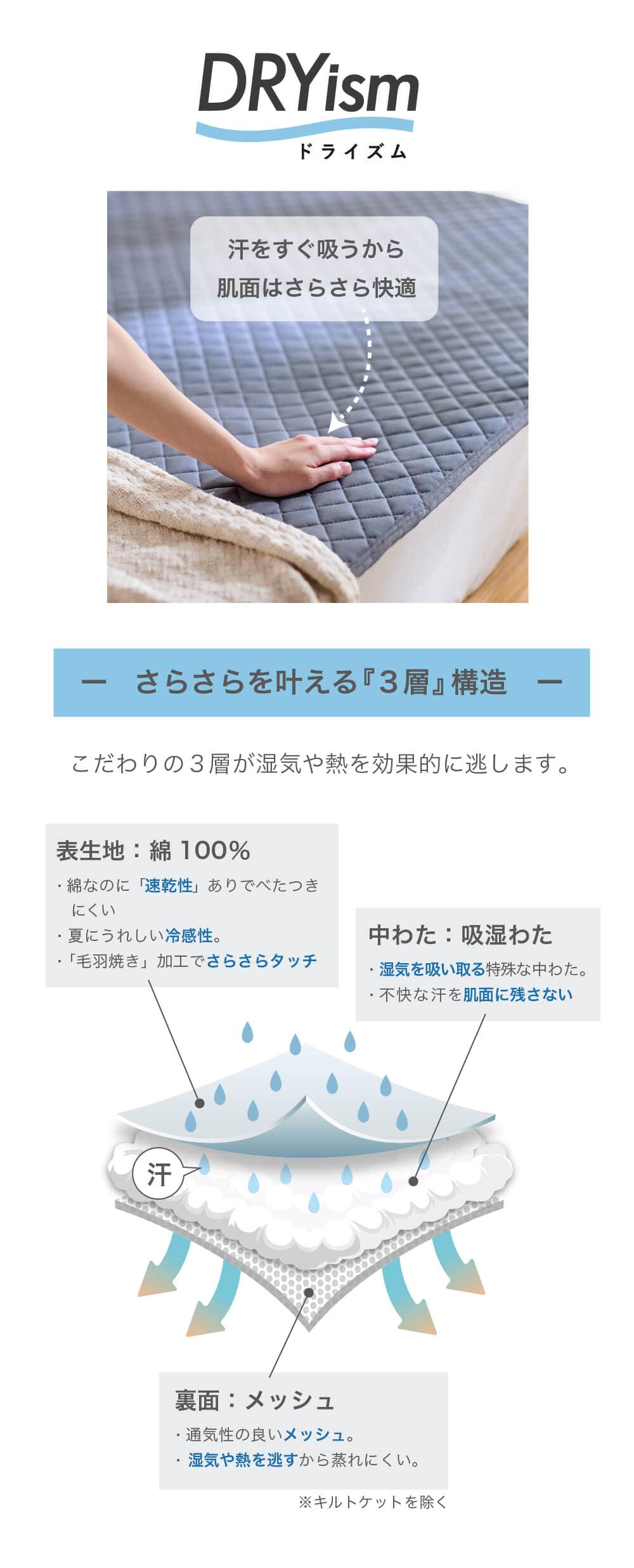 【綿冷感】ドライな肌触りで蒸れにくい敷きパッド 【SNSで話題】DRYism／ドライズム