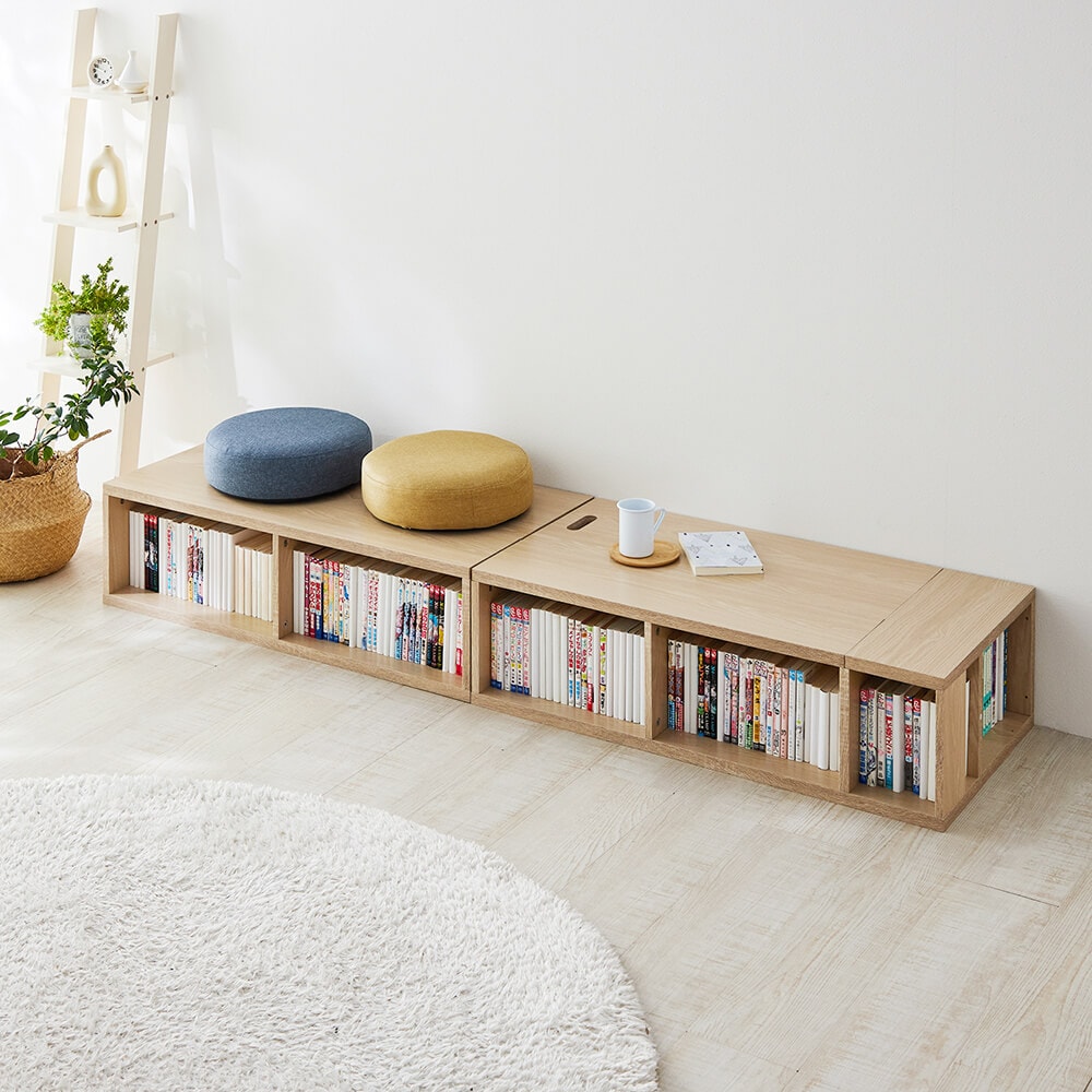 ずらっと本が並ぶベッドになるマルチユニット