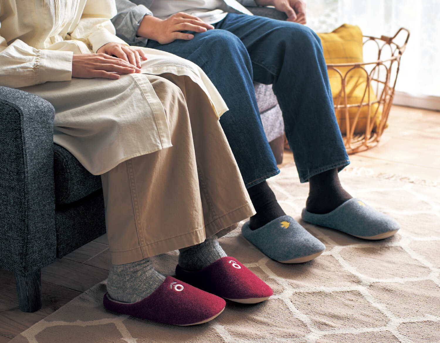 シンプル北欧調デザインの低反発ウレタン入り洗えるあったかボアスリッパ 【冬スリッパ】 ＜S～L＞