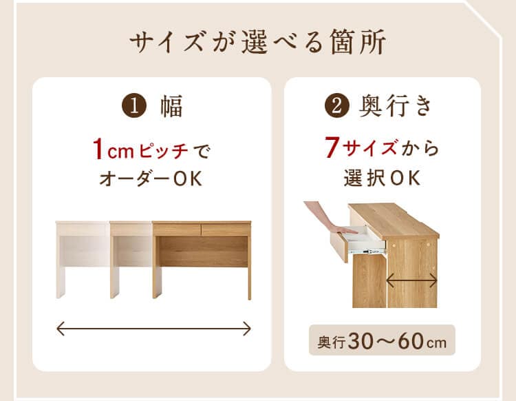 【幅１ｃｍピッチサイズオーダー】奥行が選べるパソコンデスク ＜幅６０～１８０ｃｍ＞ベルメゾンのオーダー家具