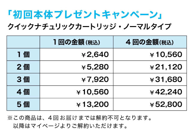 カートリッジの定期お届けを4回以上継続で本体無料プレゼント