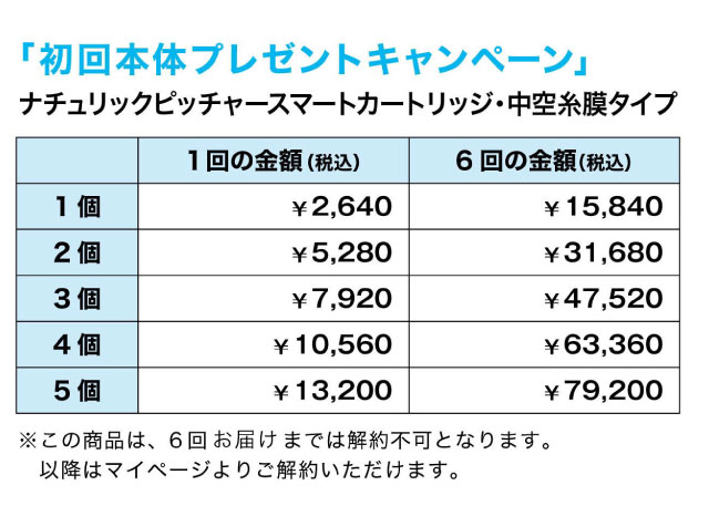 カートリッジの定期お届けを6回以上継続で本体無料プレゼント