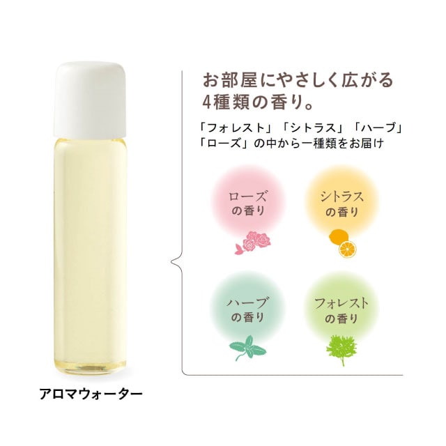 ローズの香り、シトラスの香り、ハーブの香り、フォレストの香りのアロマウォーター