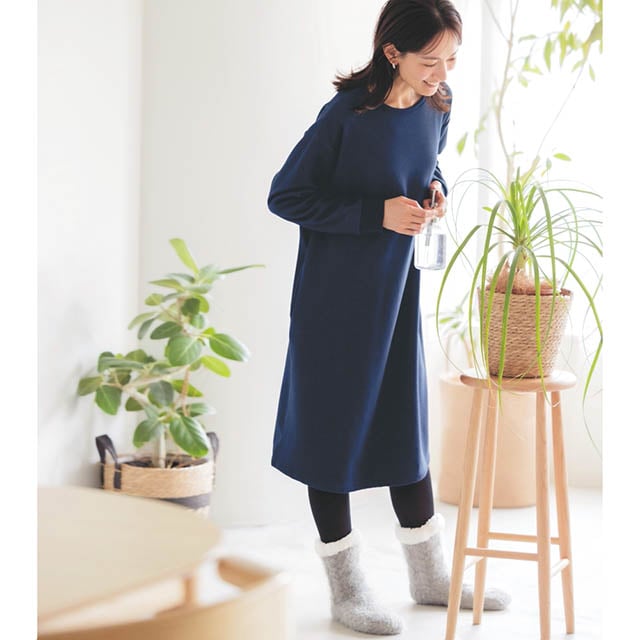 肌側全面があたたかなシャギー起毛のカットソーワンピース