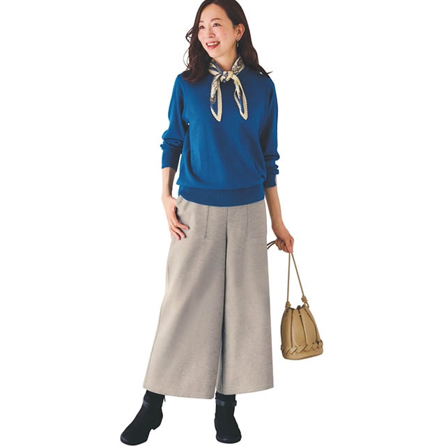 ウール風でコーデは高見え！カジュアルも得意なワイドベイカーパンツ