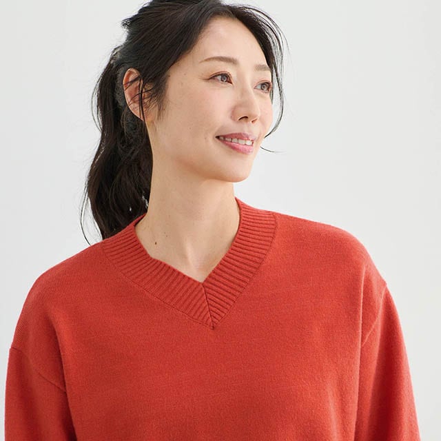 首＆鎖骨まわりが寂しくなってくるイロドリ世代に向けて狭いVネック仕様に