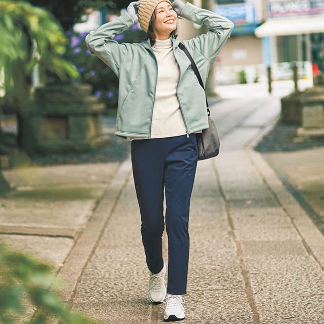 きれい見えする防風ストレッチパンツ