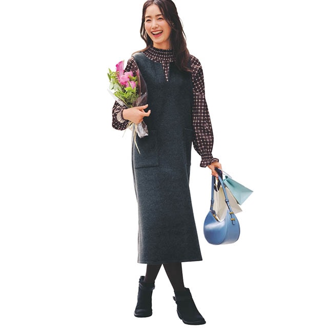 ウール調できちんと見えするジャンパースカート