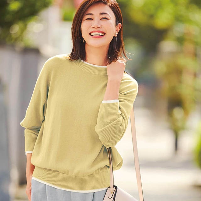 重ね着風でしゃれ見え！綿ニットのプルオーバー