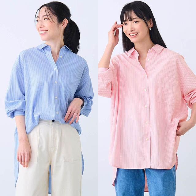 顔色を明るく、体型をすっきり見せる春色ストライプ