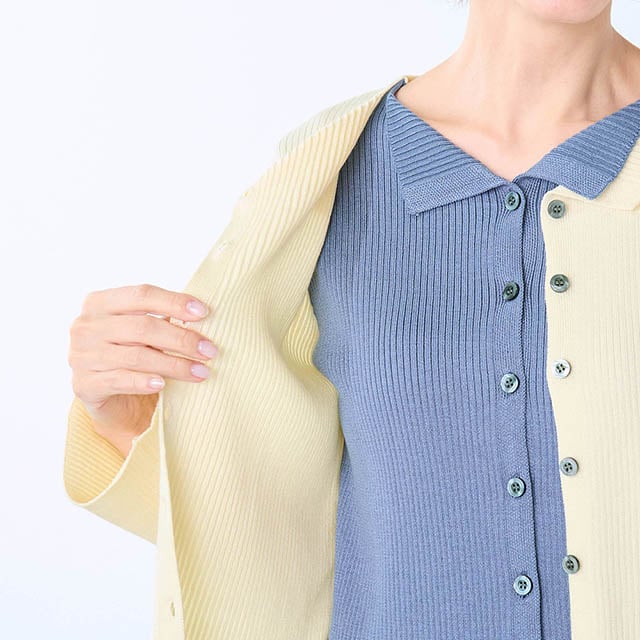 前身頃のみインナーを重ねたようなレイヤード風デザイン