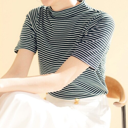 サラッと快適・モックネックリブTシャツ【UVカット】サラリスト/Salalist サラッと快適・モックネックリブTシャツ【UVカット】サラリスト/Salalist