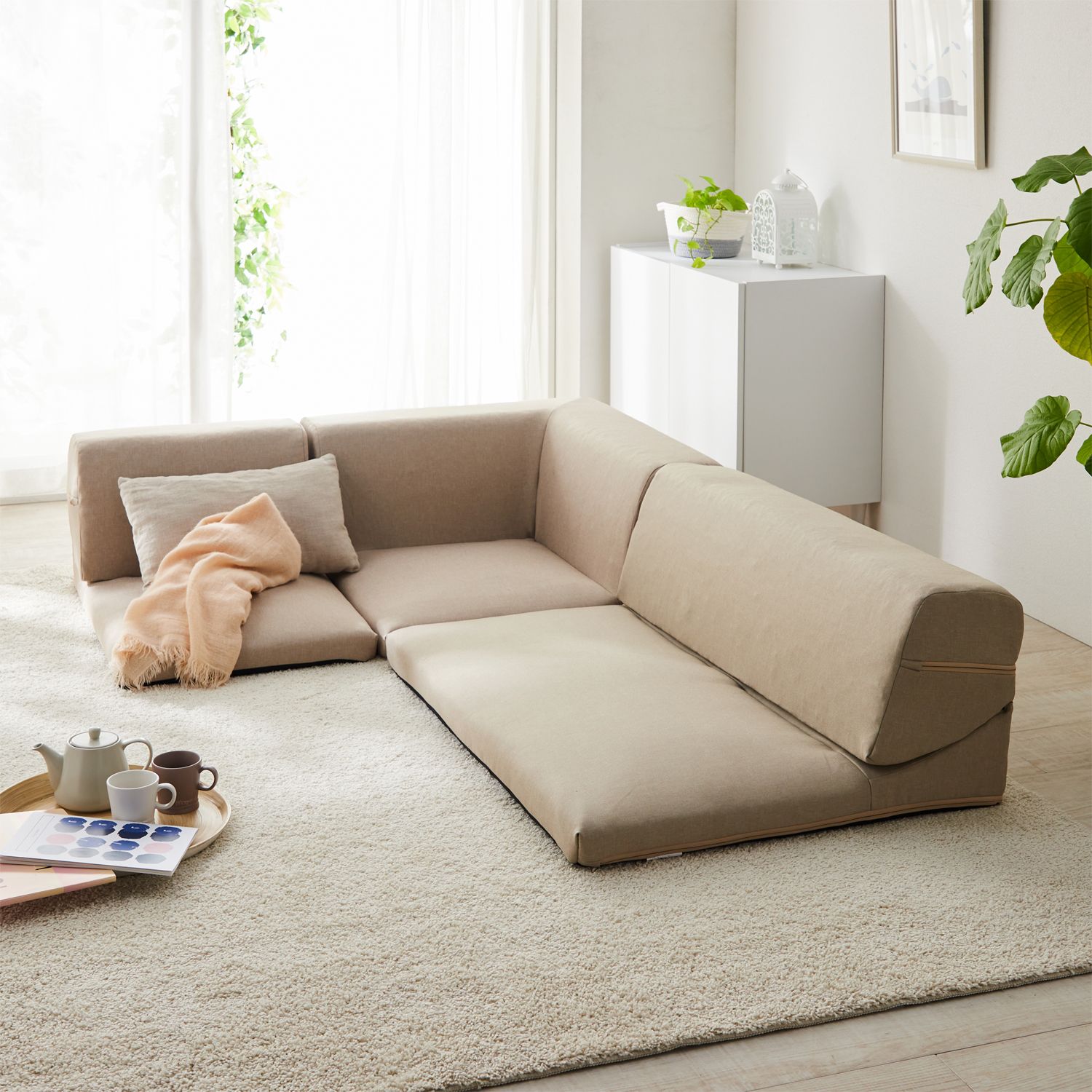 【ベルメゾン】背面を倒してくつろげるコーナーローソファーセット [日本製]