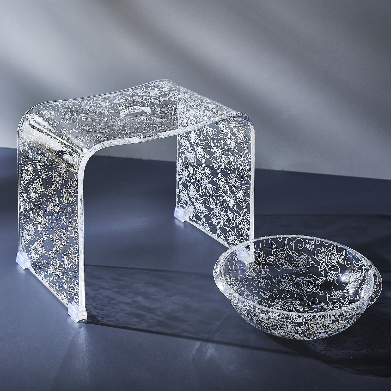 【ベルメゾン】クリアローズのバスチェア・風呂桶 単品