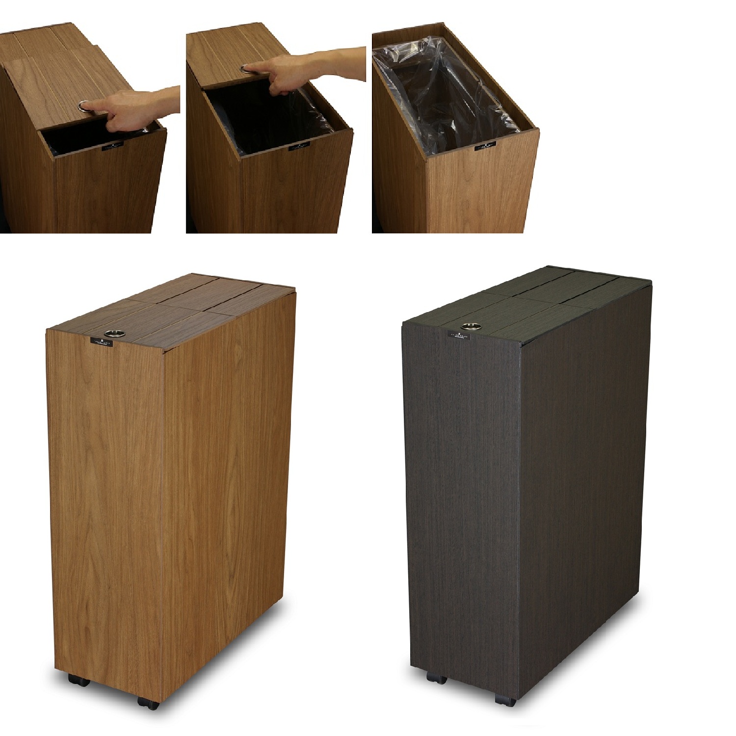 【ベルメゾン】キャスター付き木目調スライド開閉キッチンゴミ箱"バスク