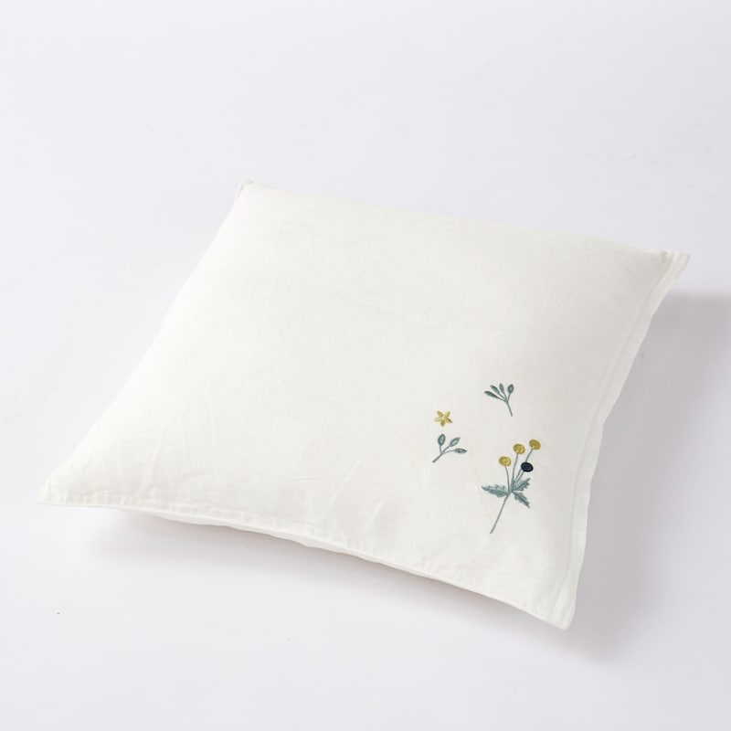 ホワイト(刺繍)／座布団カバー・同色2枚セット