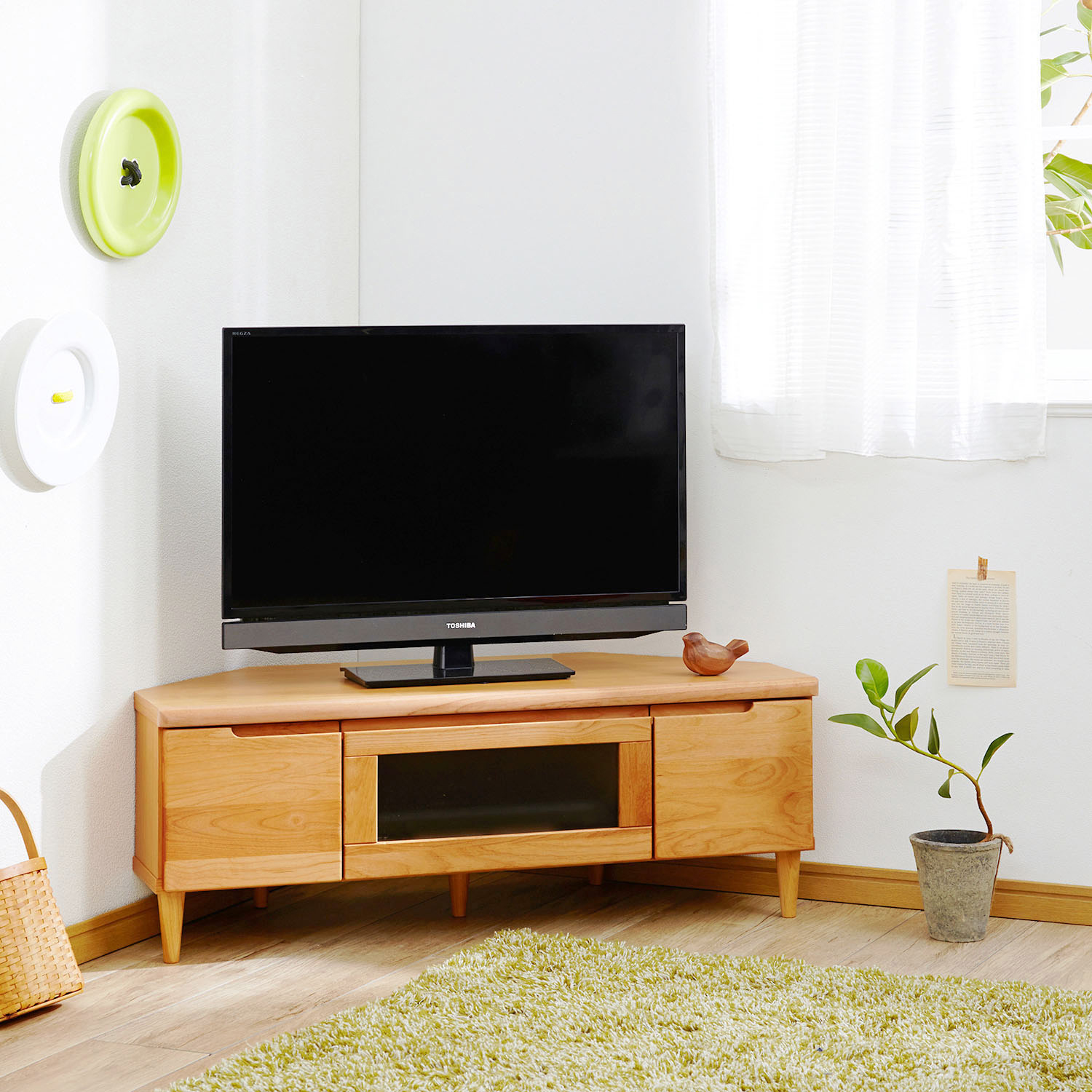 【ベルメゾン】高さが選べるアルダー材のコーナーテレビ台