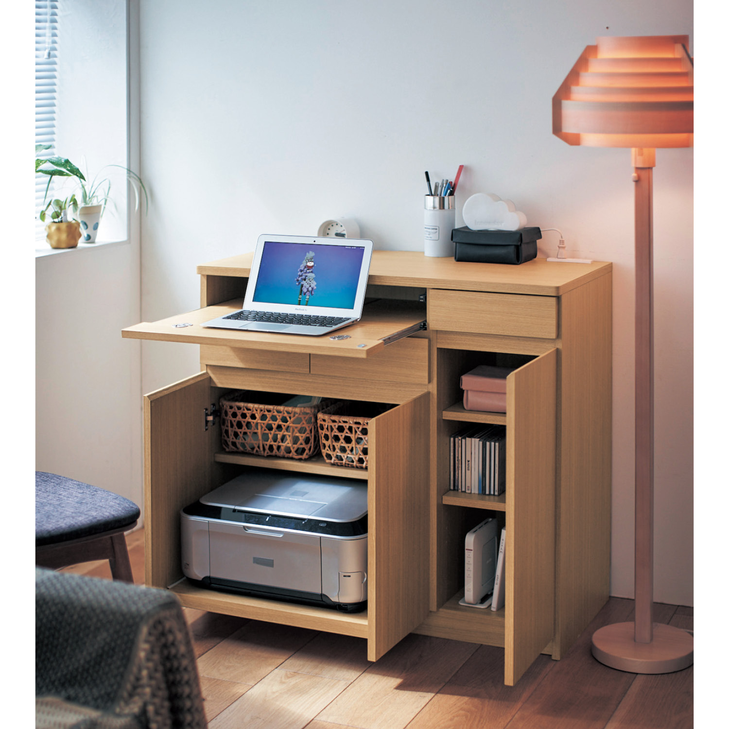 【ベルメゾン】プリンターも収納できるパソコンキャビネット・チェスト