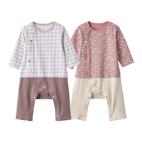 ＜２枚組＞（スムース）グレージュ系ギンガム＆ピンク系小花柄