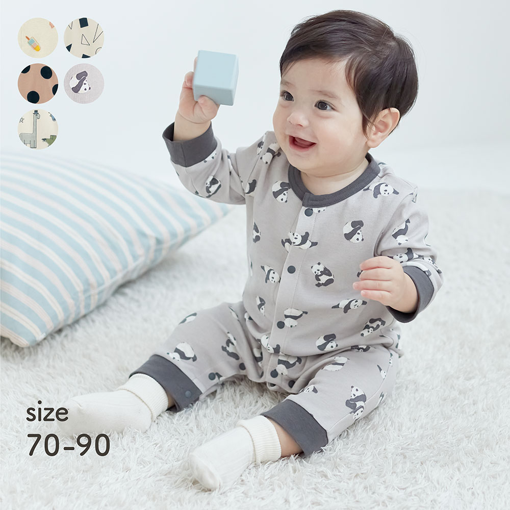 【ベルメゾン】総柄前開きカバーオールパジャマ 【ベビー服 ベビーパジャマ 長袖】