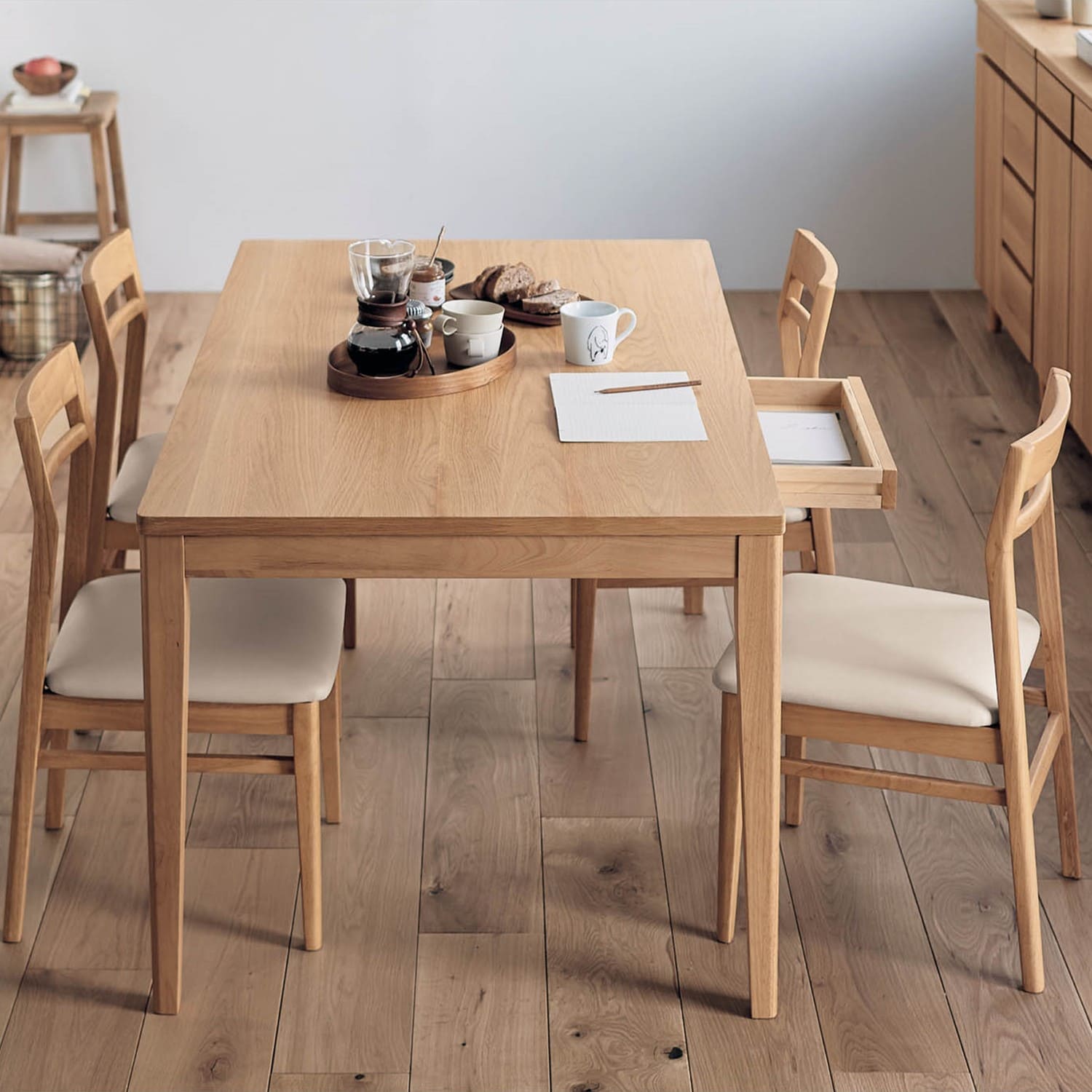 【ベルメゾン】引出し付きダイニングテーブル・チェアセット(5点セット/7点セット)