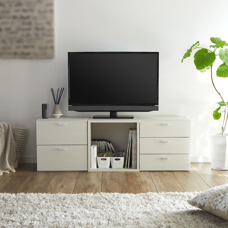 【テレビ台に】ホワイト／引出し２杯、オープン、引出し３杯