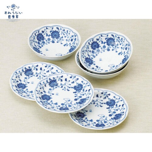 【送料無料】 「スヌーピー」藍唐草 皿鉢三揃