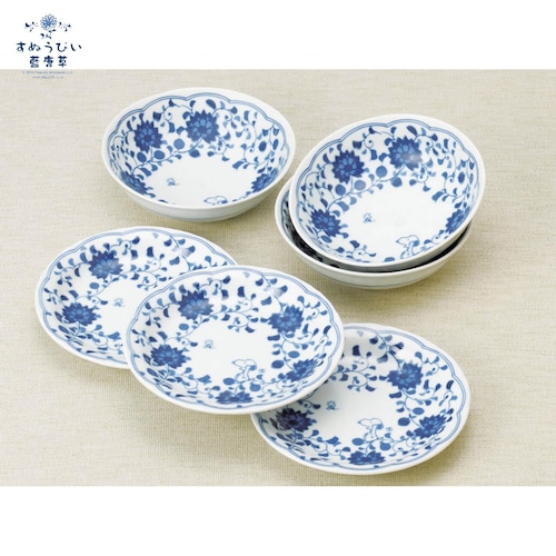 【送料無料】 「スヌーピー」藍唐草 皿鉢三揃