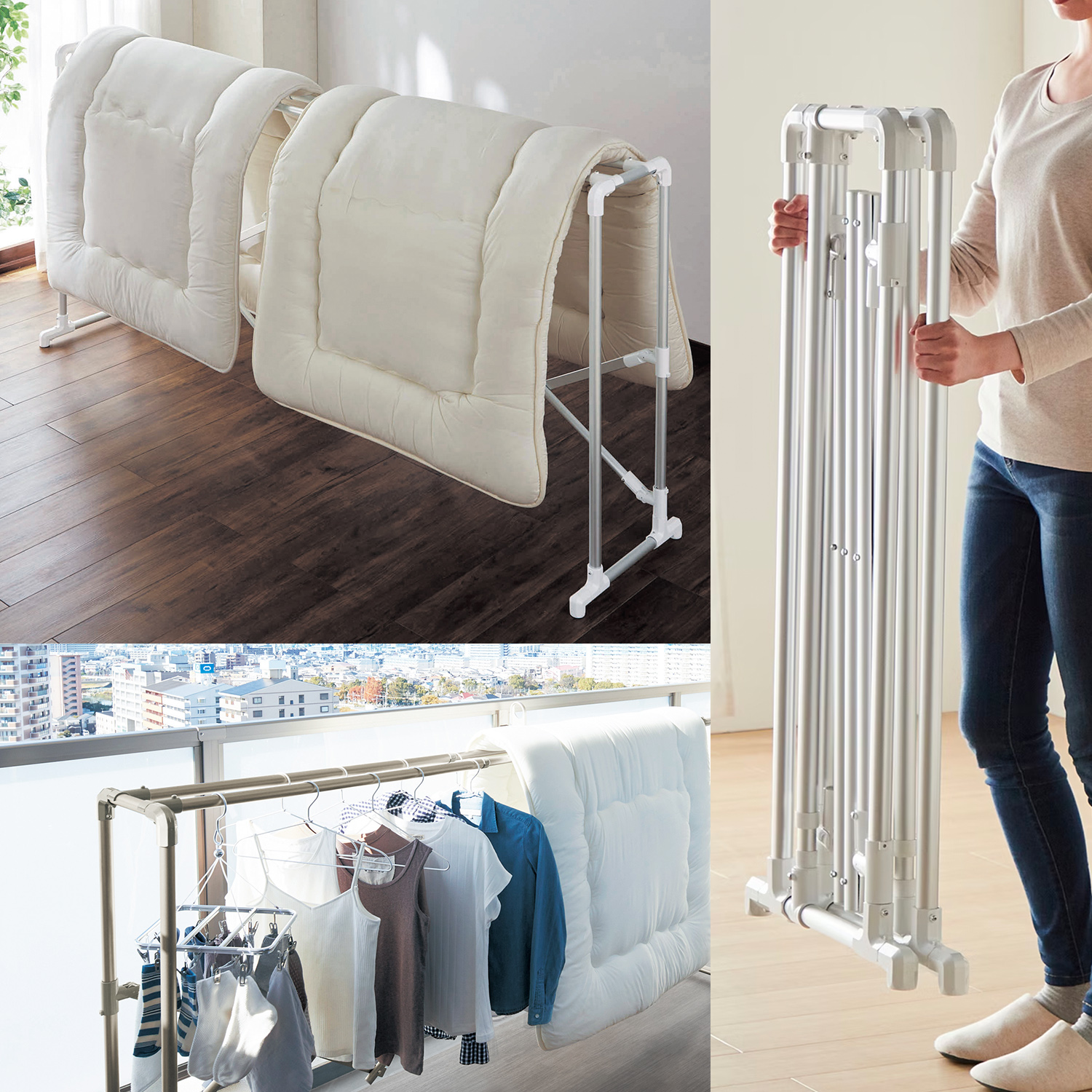 コンパクトに収納できて大量に干せる室内ベランダ兼用布団干し 日本製 室内 屋外兼用 通販のベルメゾンネット コンパクトに収納できて大量に干せる室内ベランダ兼用布団干し 日本製 室内 屋外兼用 通販のベルメゾンネット