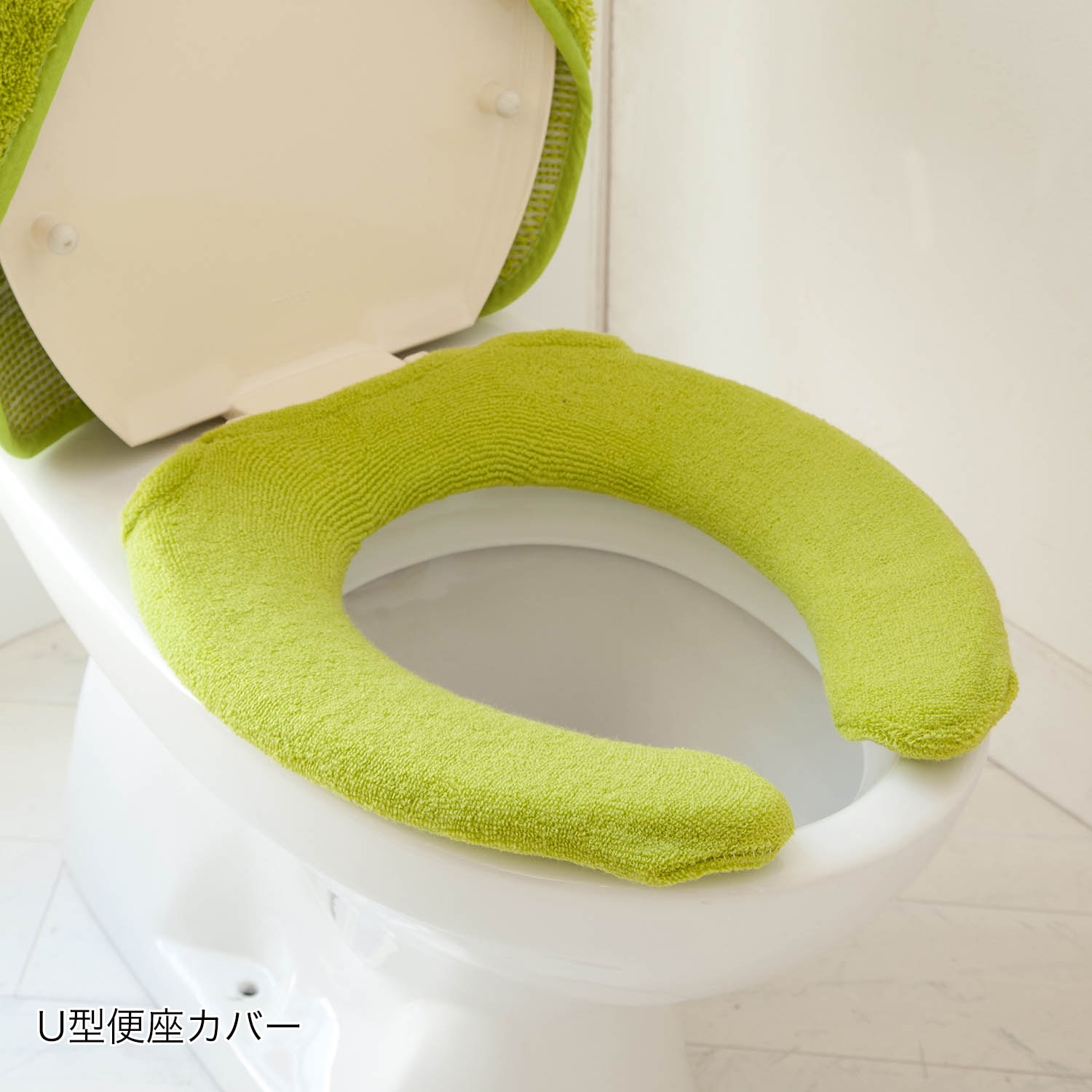 クローバーアップリケのトイレマット・フタカバー（トイレマット