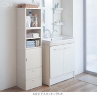 【サニタリーに】ホワイト／オープン、棚付き、扉、引出し２杯