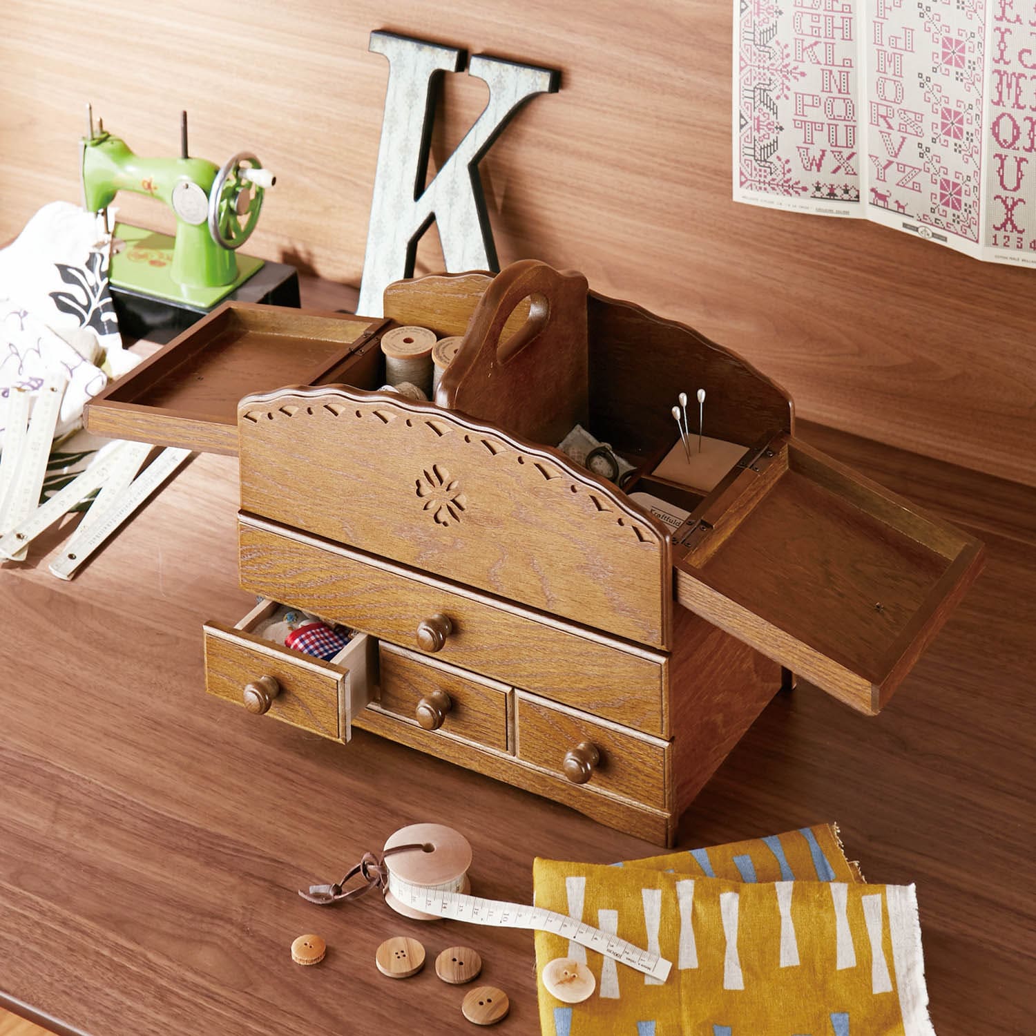 【パリの雑貨屋】木製ソーイングボックス・裁縫箱画像