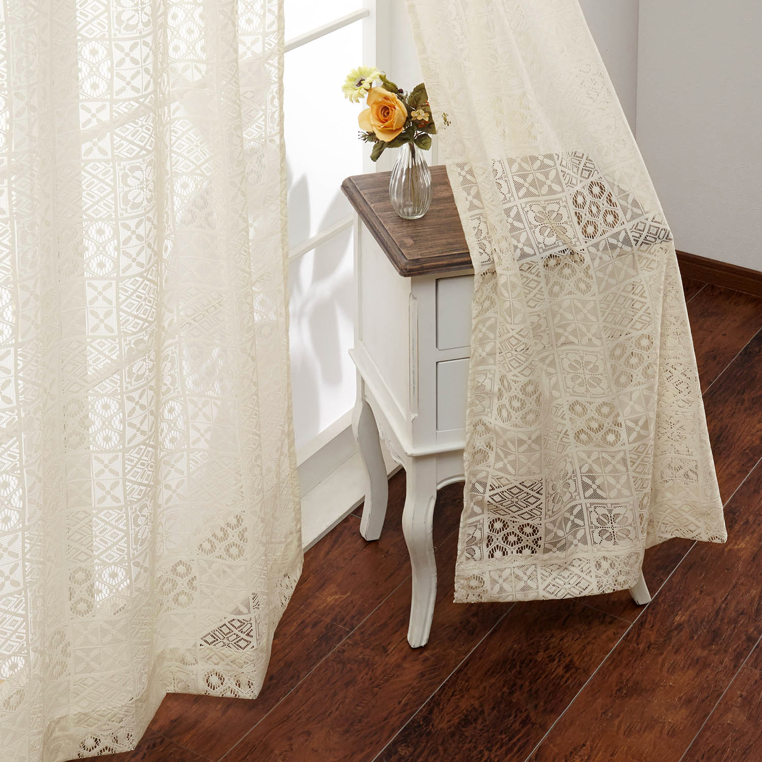 【ベルメゾン】【サイズ合えばお買得】 ブロックデザインのレースカーテン