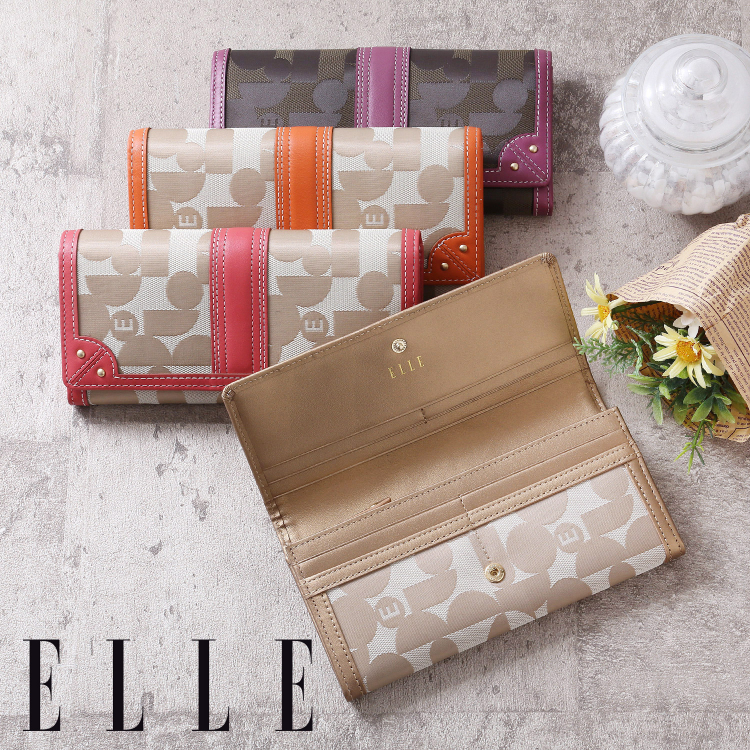 【エル/ELLE】本革使い長財布 【多収納】 【エル/ELLE】本革使い長財布 【多収納】